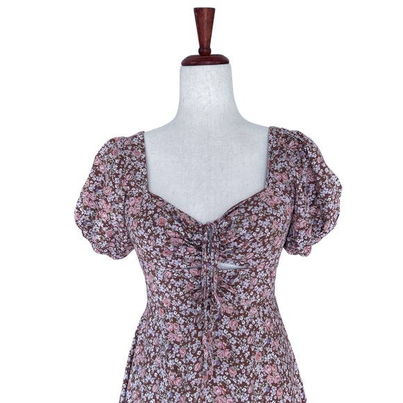 ASTR the Label Dress Women's Small Brown Floral Milkmaid Cottagecore Midi - Picture 8 of 15